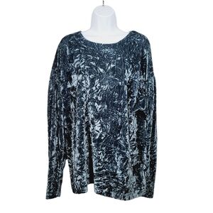 Umgee Crushed Velvet Blue Long Sleeve Top